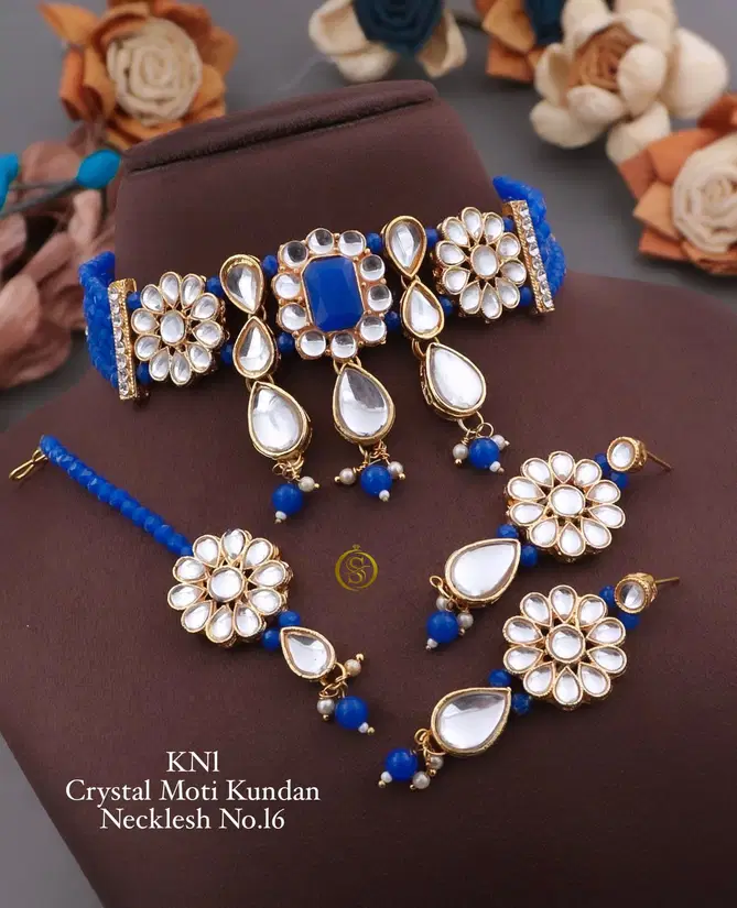 KN 12 designer Kundan Crystal Moti Necklace Set Wholesale Price In Surat
